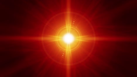 4k bucle sin costuras centro luces de destello simétricas luces de lente óptica llamaradas efecto elemento brillante fondo de arte de animación. luz abstracta rayos de lámpara efecto dinámico naranja color rojo imágenes de video brillante.