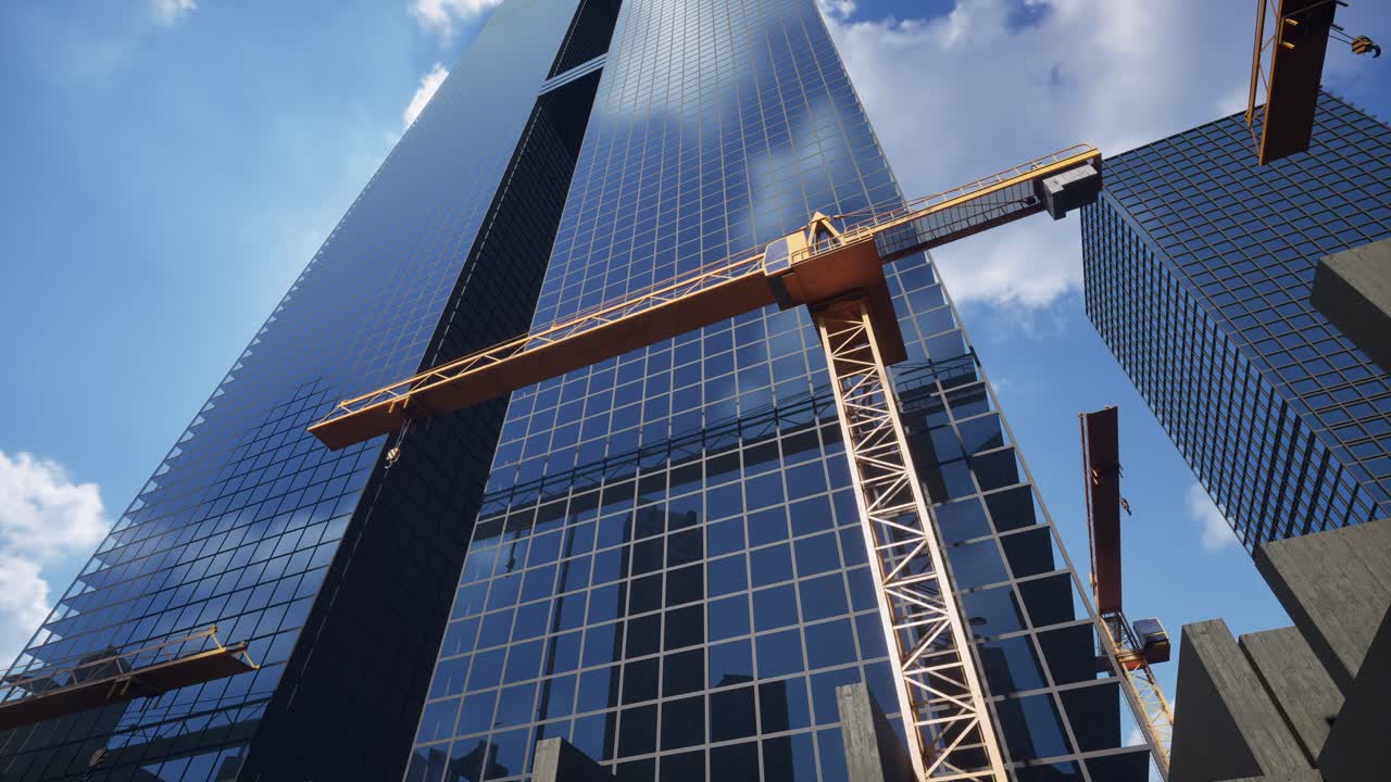 Edificio de gran altura con una grúa amarilla