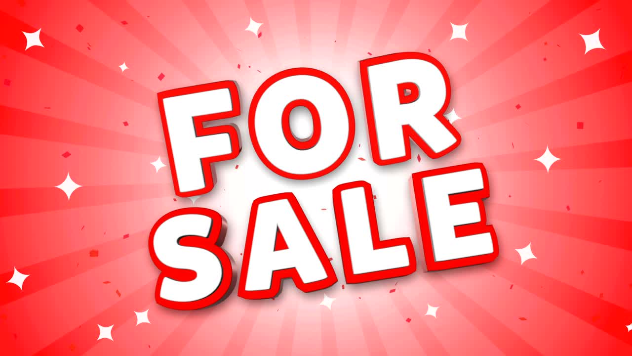 para la venta texto 3d en el fondo de confeti que cae.