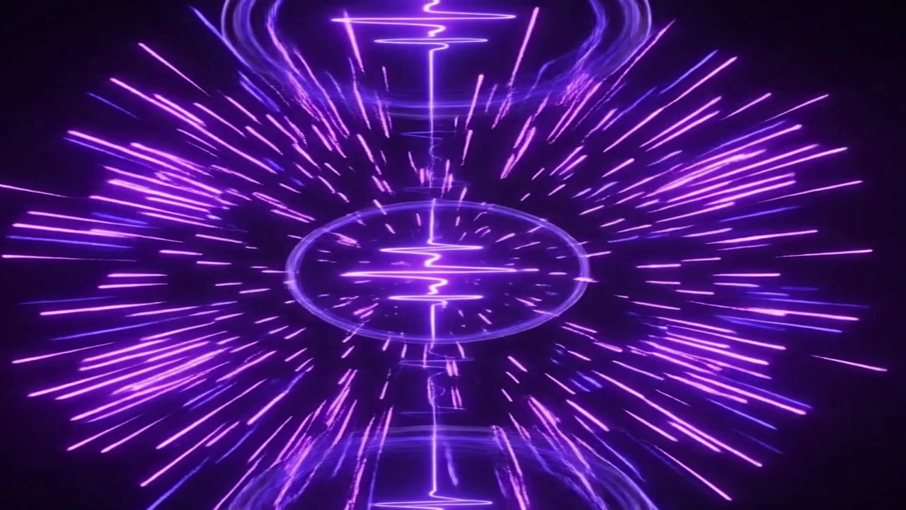Onde astratte di luce neon viola e animazione di particelle