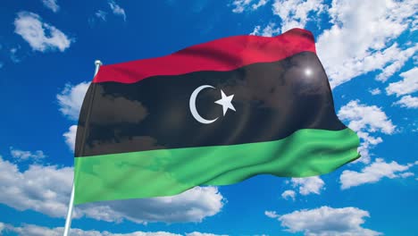 flag of libya with fabric structure against a cloudy sky (loopable)