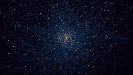 swirling blue and gold dots on black background