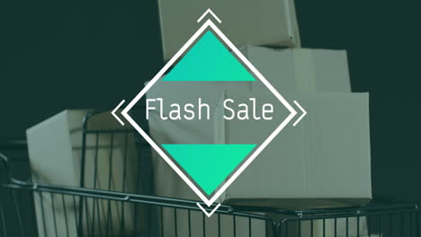Animation of flash sale text over gift boxes in trolley