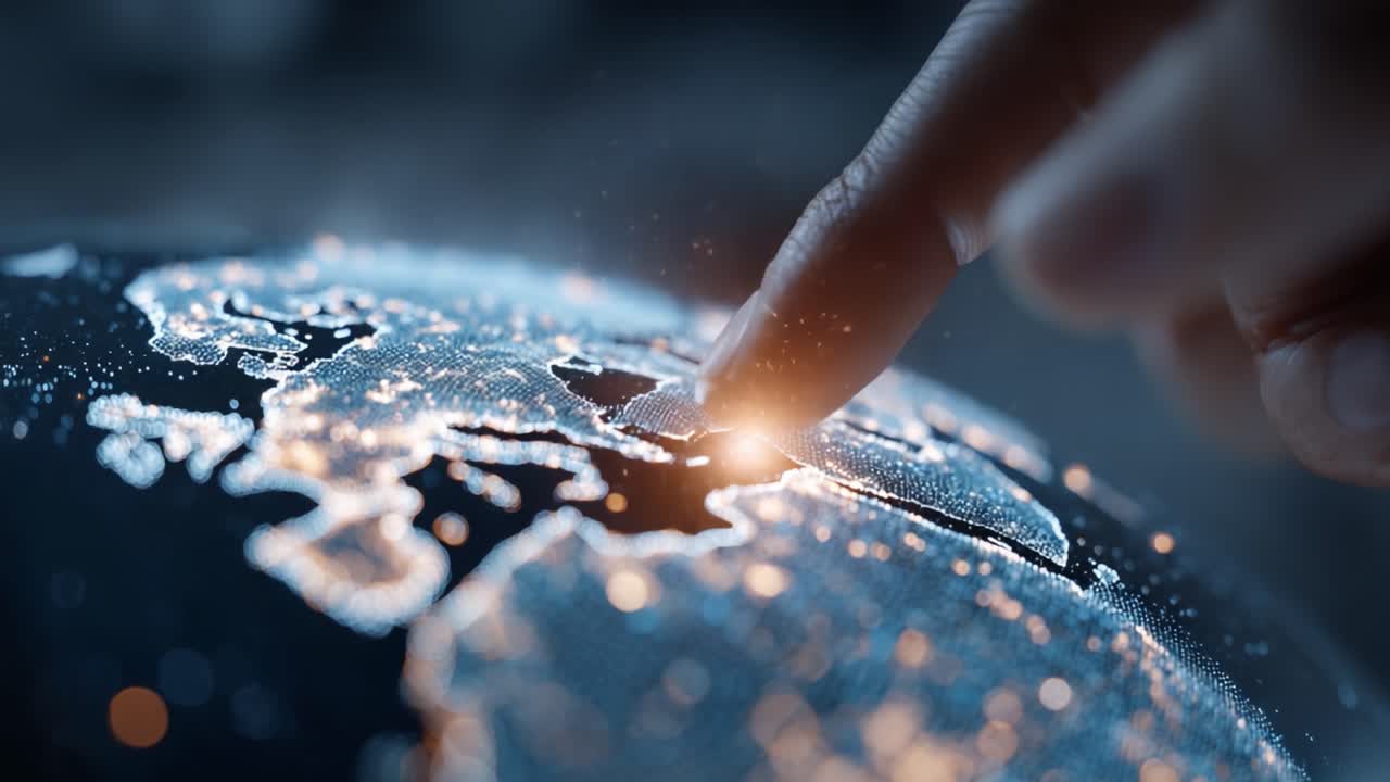 A Focused Touch on a Digital Globe: Exploring Connectivity and Technology in a Graphically Enhanced World Through a Finger's Interaction with an Illuminated Map