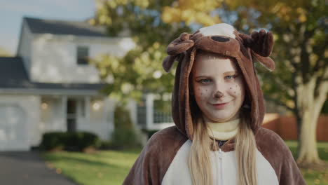 portrait of a child in a deer costume, halloween outfit