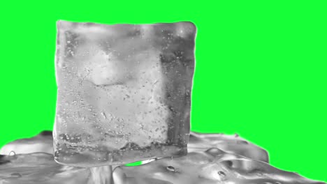 rotación en bucle de un cubo de hielo en un fondo verde pantalla de clave de croma verde. animación 3d de bucle sin costuras