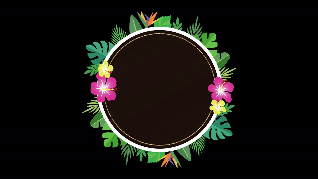 hojas tropicales, decoración botánica. tablero negro girando en el centro (canal alfa)