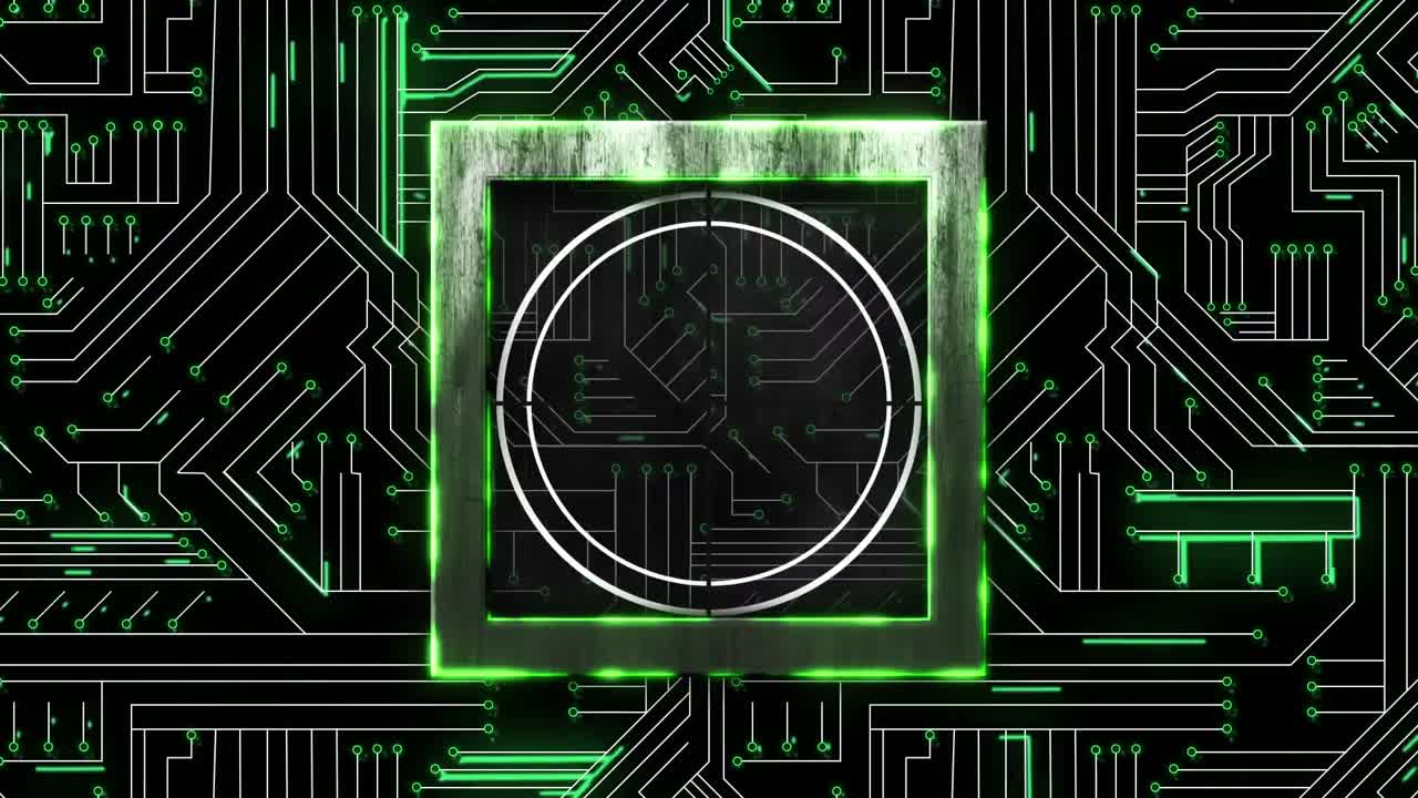 Animation of ai data processing over grid and dark background