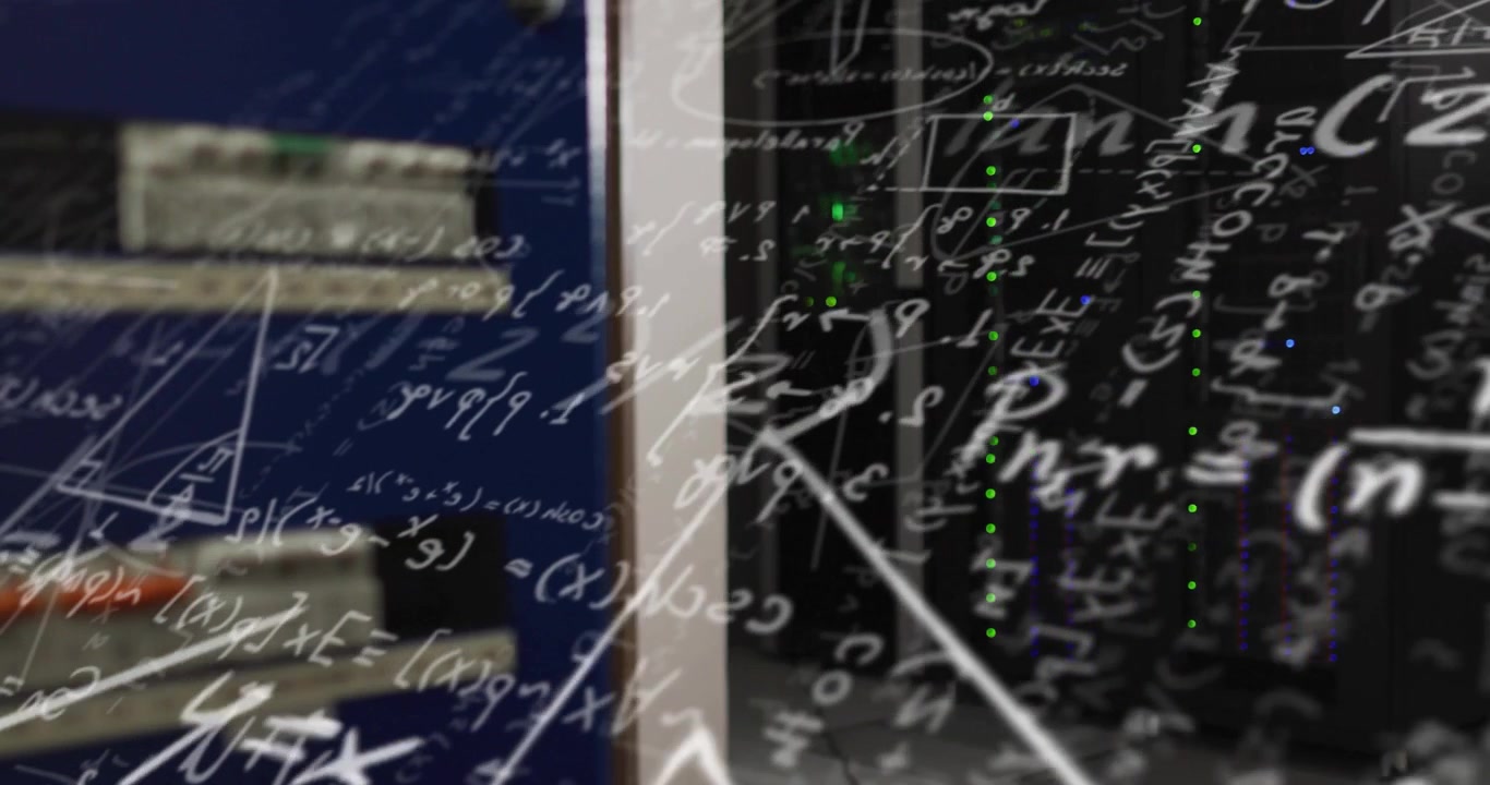 Starting blurred board, camera panning revealing equation diagrams, focusing on hardware interplay