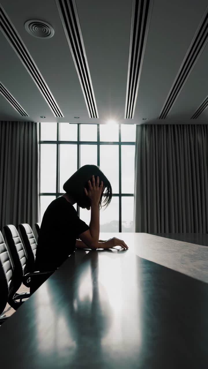 Stressed Person in Office Meeting Room