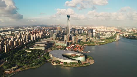 cbd buildings by jinji lake in suzhou, china.