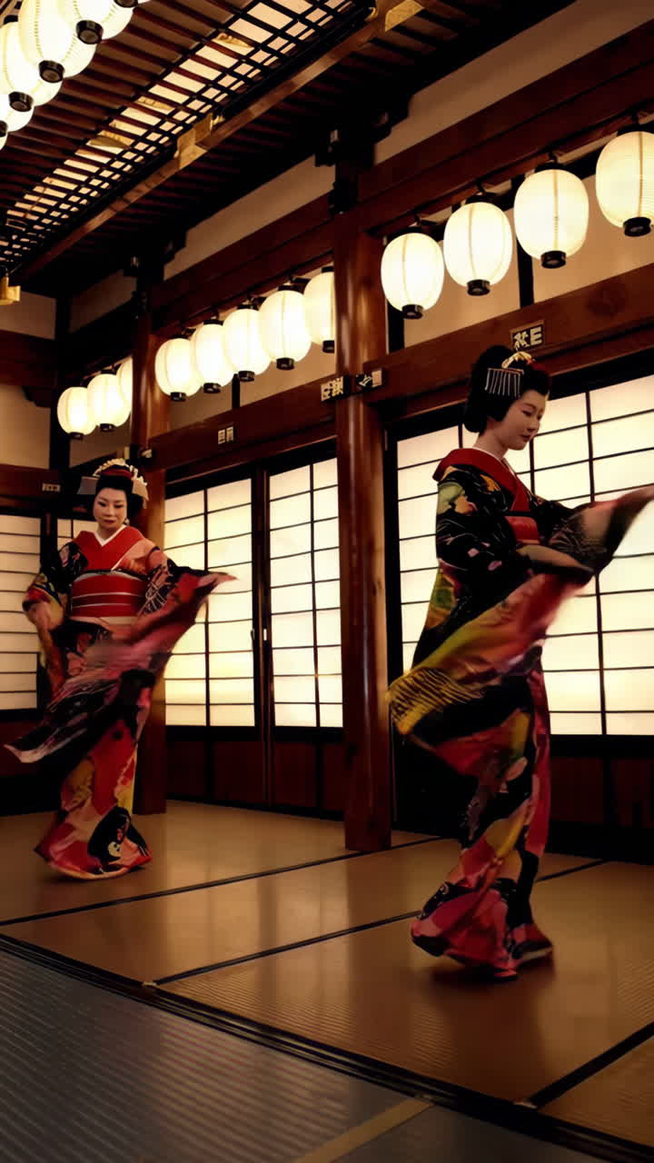 Geishas Performing a Traditional Dance in a Japanese Temple