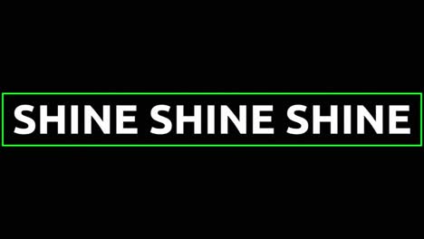 animation of shine in white text with pink crosses and green lines over blurred brown background