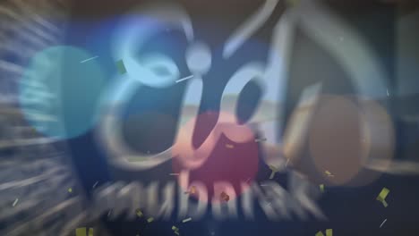 Animation-of-eid-mubarak-logo-and-text-over-shining-lights