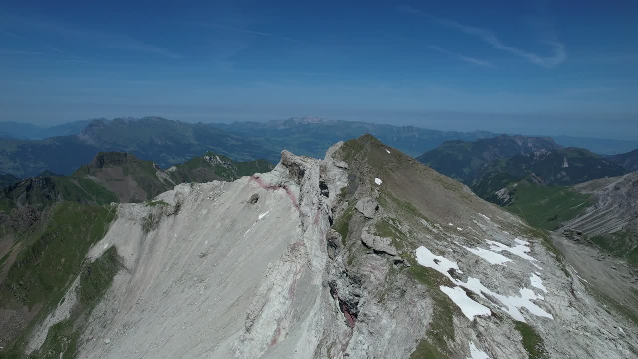 Aerial view over Naafkopf, Mountain in the alps in the country Liechtenstein next to switzerland