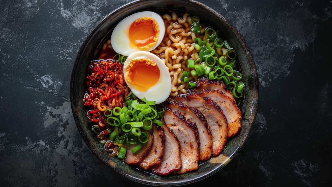 돼지고기, 달, 초록 양파 를 은 라멘 그 의 클로즈업