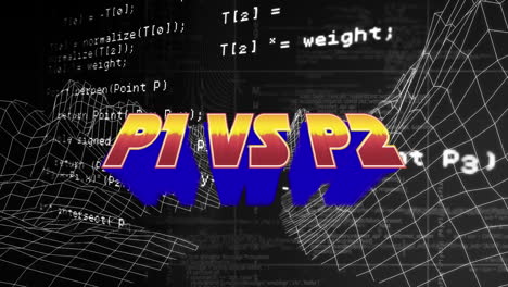 animación de p1 vs p2 sobre el procesamiento de datos y el paisaje del metaverso sobre fondo negro
