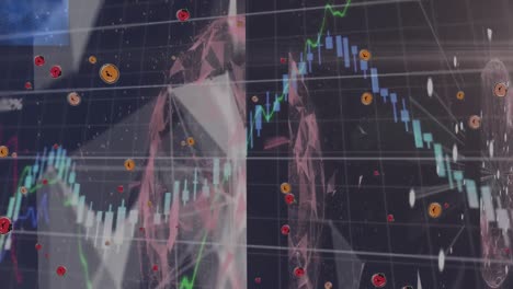 animación de diversos datos y red de conexiones sobre la pantalla con el mapa del mundo