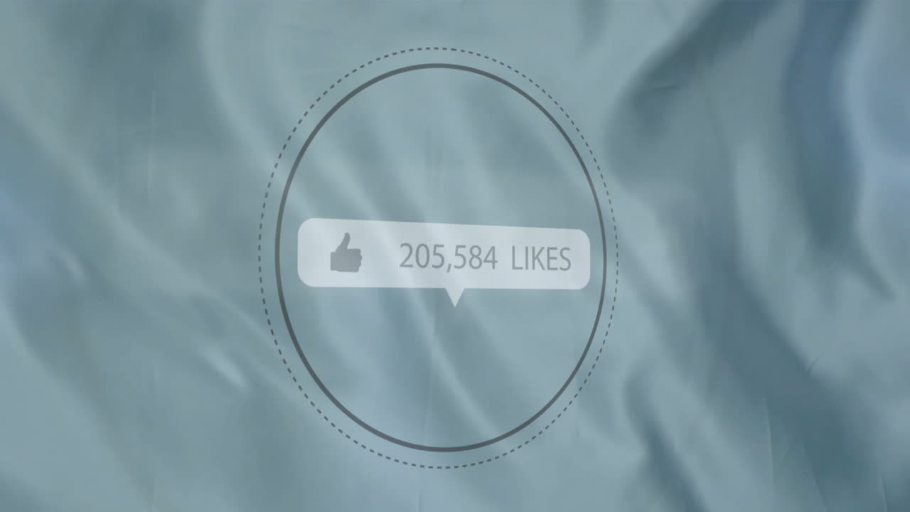 Animation showing like counter with 329,020 likes over abstract blue background
