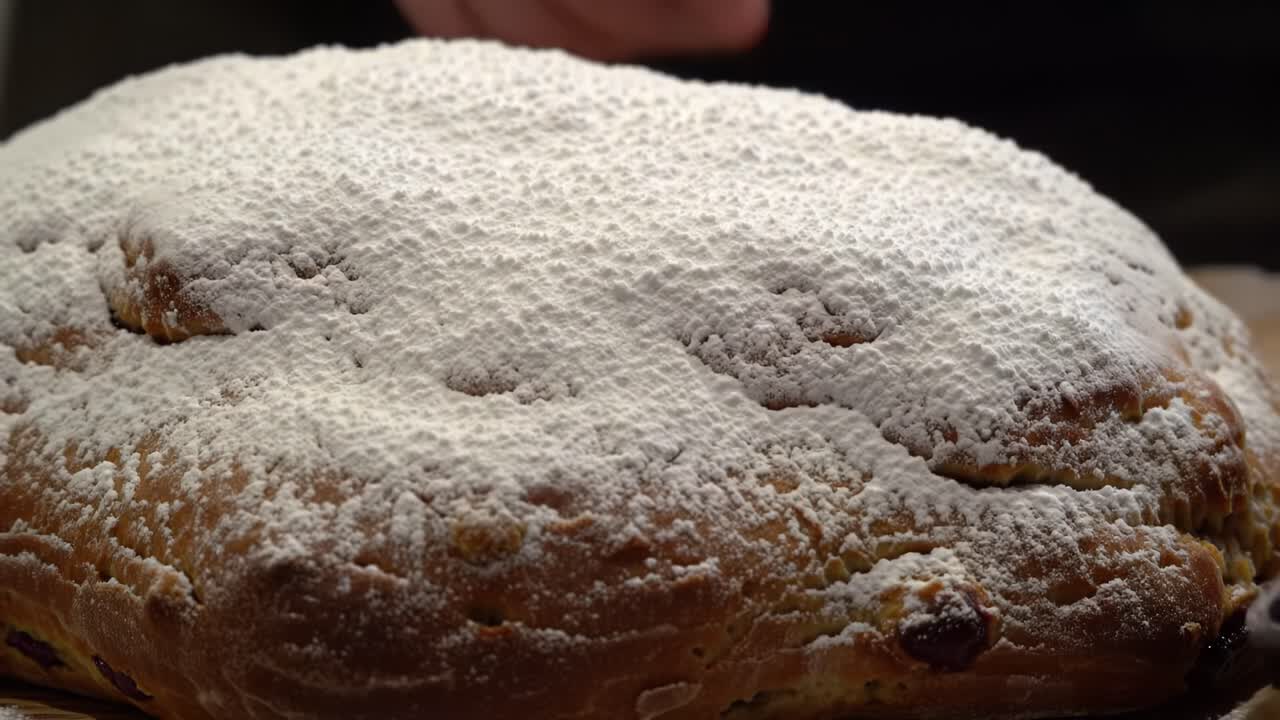 Close-up of a decorated Stollen