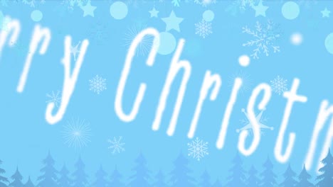 Animation-of-snowflake-icons-falling-over-merry-christmas-text-banner-against-green-background