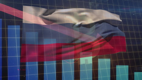 animation of data processing and flag of russia