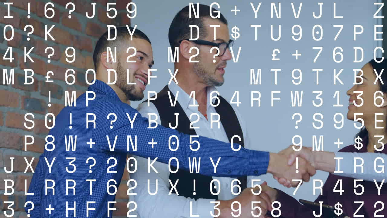 Animation of data processing over diverse business people in office