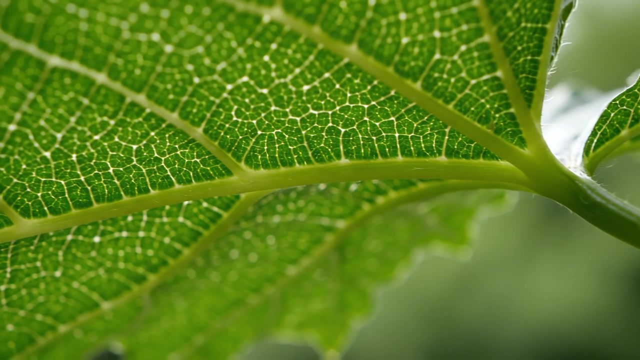 Macro ravvicinata di intricate venature verdi di una foglia e texture organica
