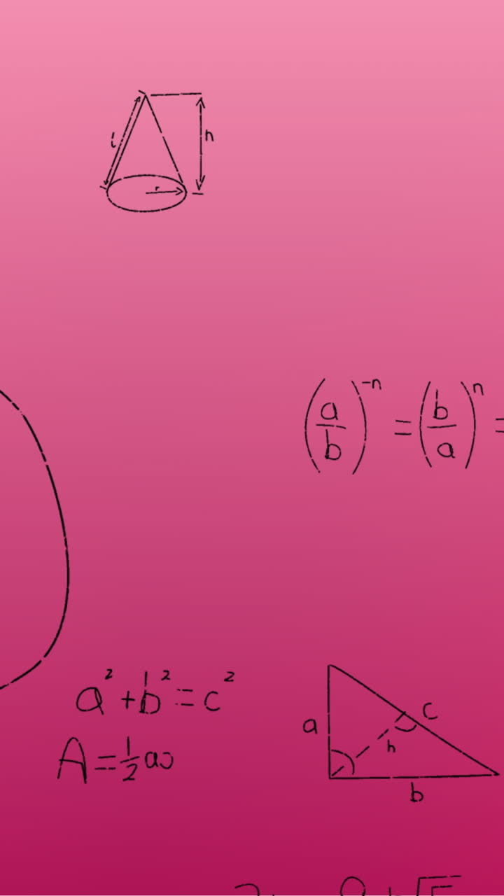 animación de fórmulas matemáticas escritas a mano sobre un fondo rosa
