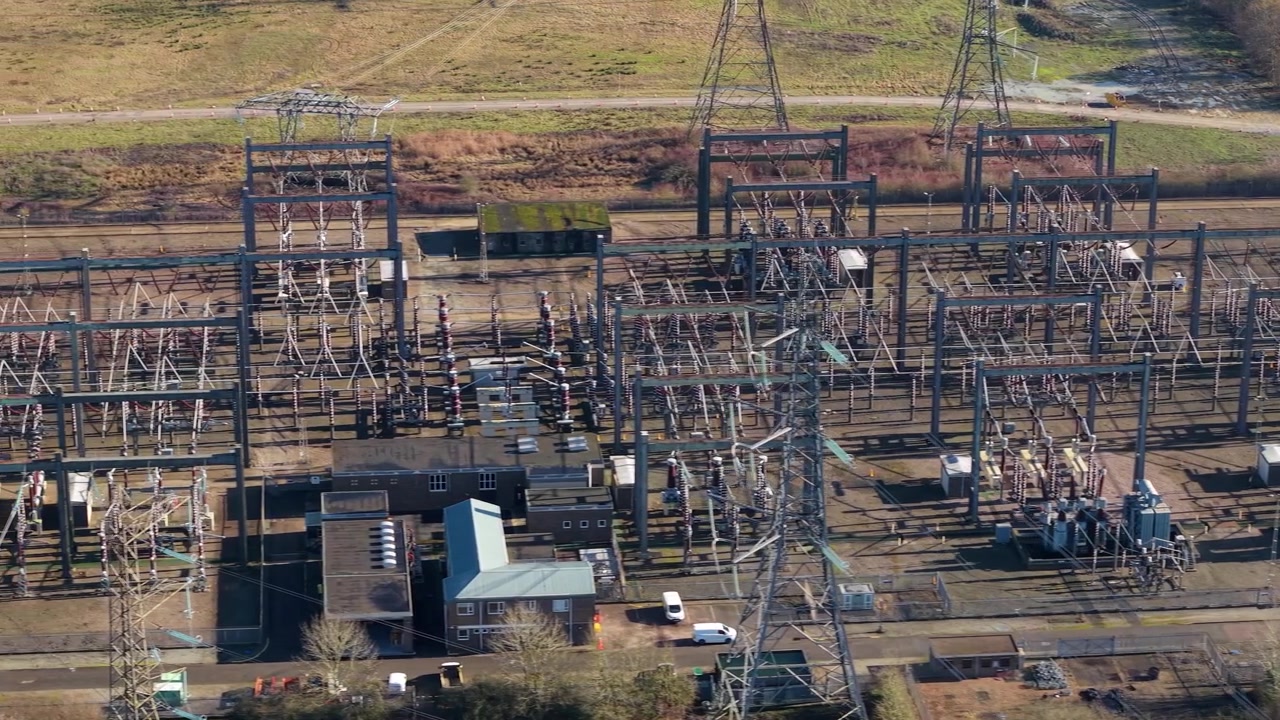 Drone View of Electricity Substation Infrastructure in Luton UK