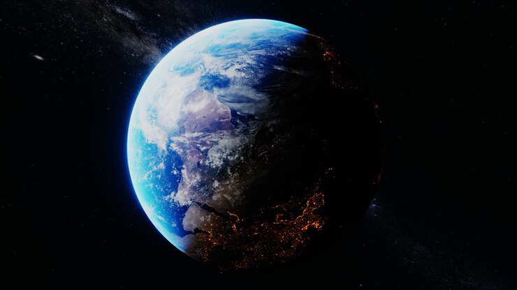 Ronddraaiend om planeet Aarde vanuit de ruimte