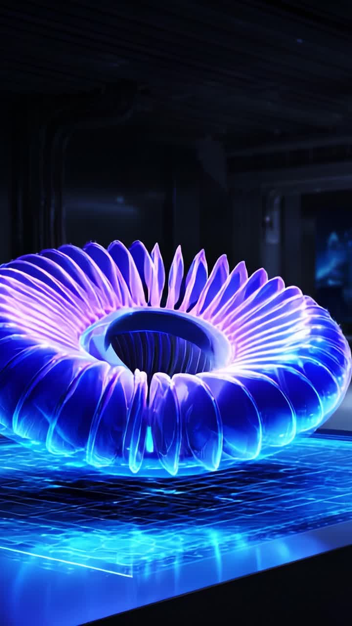 Una struttura luminescente accattivante in un ambiente futuristico, che mette in mostra un design ipnotico che fonde tecnologia e arte in un'esposizione straordinaria