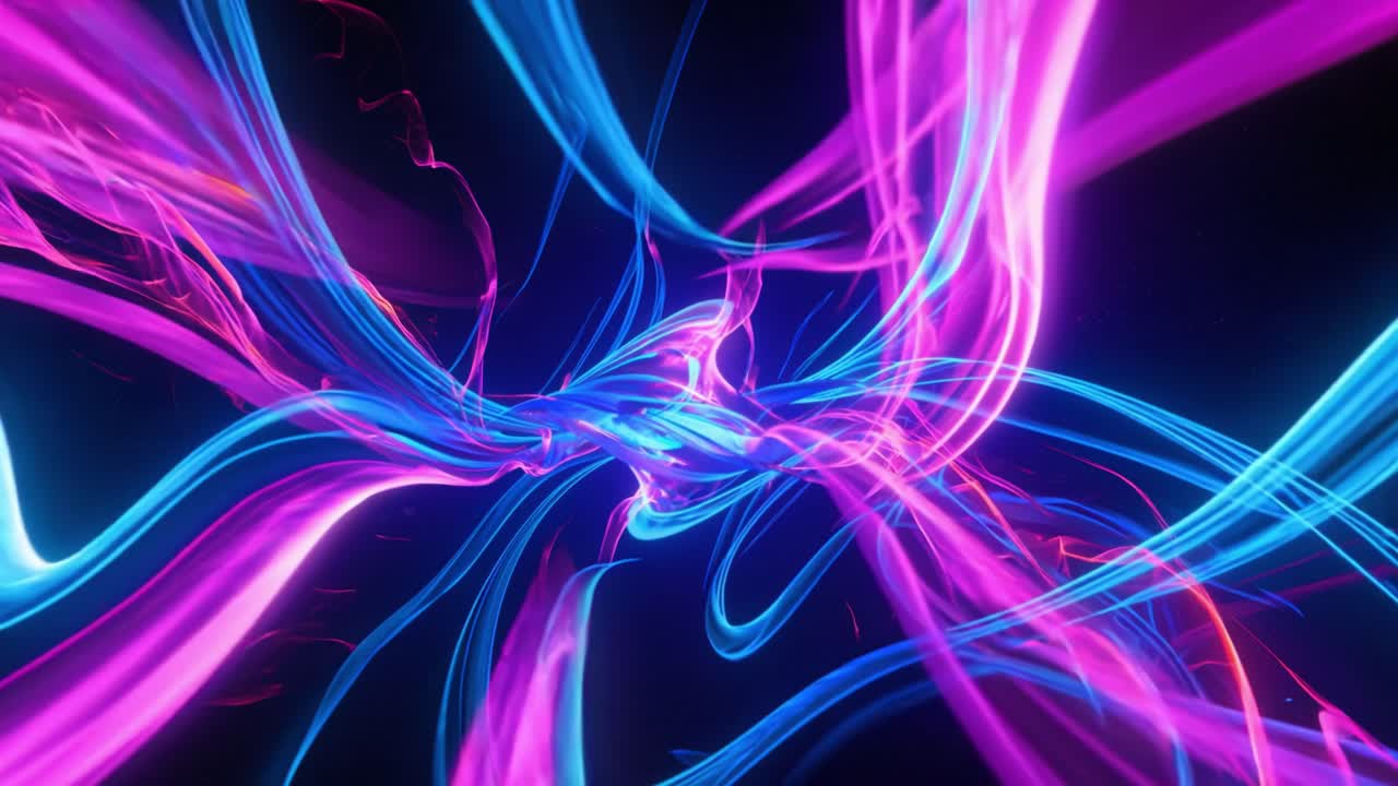 Bright, swirling colors blend seamlessly, creating a dynamic display of abstract patterns that dance across the screen. Vibrant blues, purples, and pinks intertwine in fluid motions, producing a captivating visual experience. Soft and sharp lines intertwine, shaping an atmosphere of creativity and i