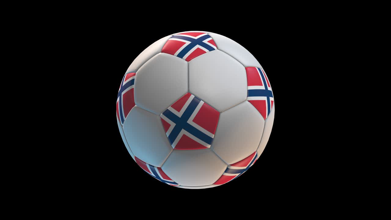 노르웨이의 발을 가진 축구공, 검은색 배경 루프 알파 (3d 렌더링)