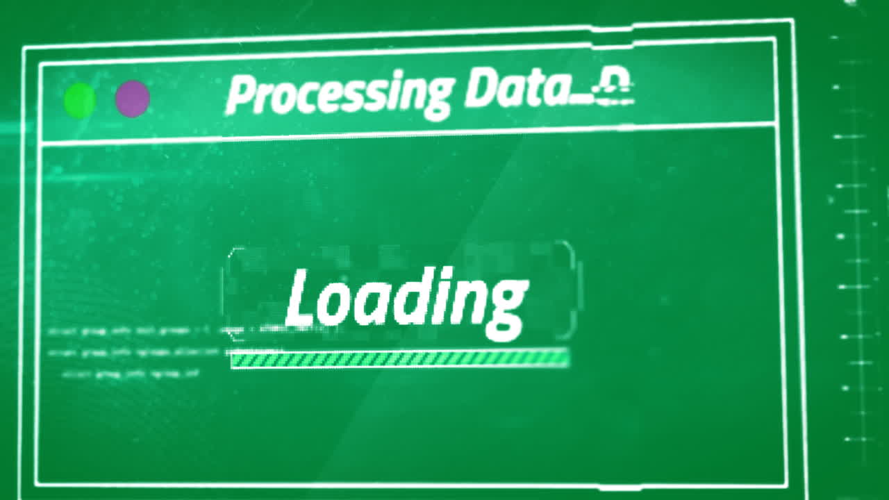 Animation of data processing on green background