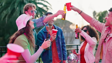 group of friends celebrating with drinks