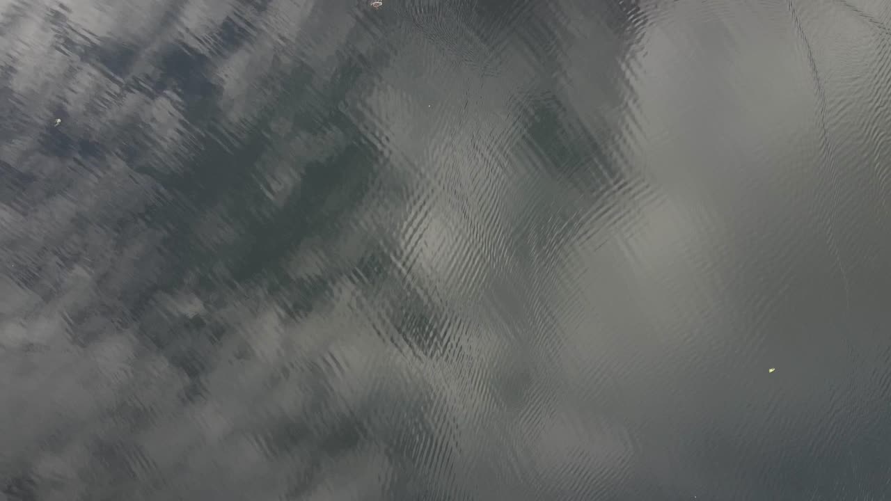 Top down drone shot of lake on a cloudy day