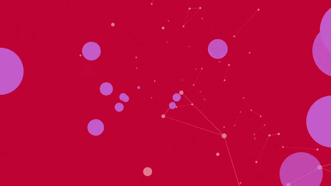 animación de la red de conexiones y puntos sobre fondo rojo