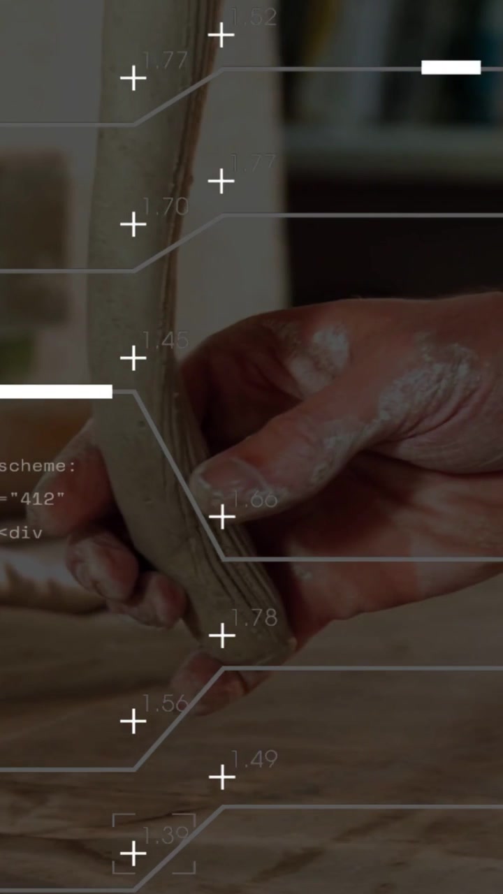Vertical video: Designer hands picking thin strip on bench, HUD marking layers while testing flex