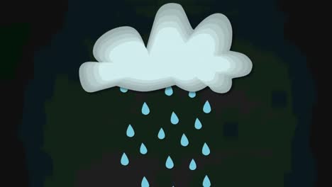 animation of blue raindrops falling from light grey cloud on dark grey background