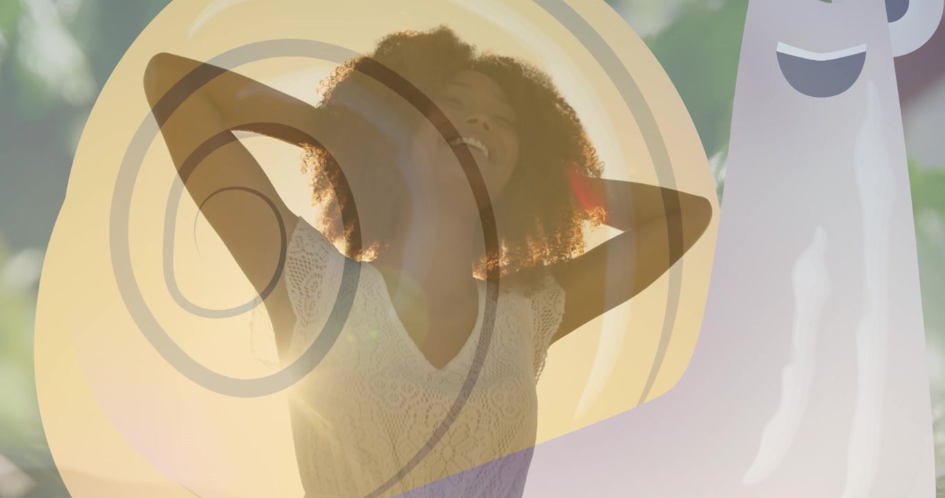 Animazione di una spirale su una donna afroamericana felice