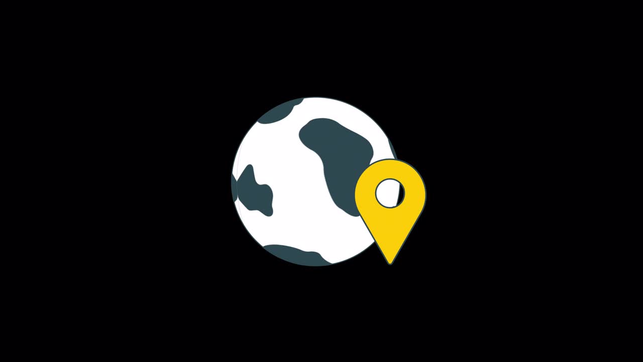 Animated Globe with Location Pin Rotating on Black Background