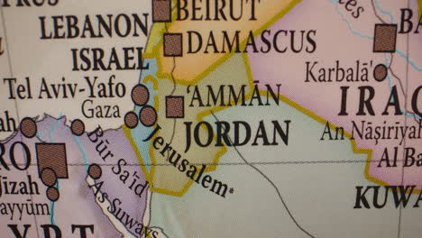 close-up map of jordan and surrounding middle eastern countries