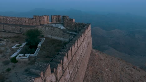 forward aerial view of ranikot fort of sindh in pakistan during morning