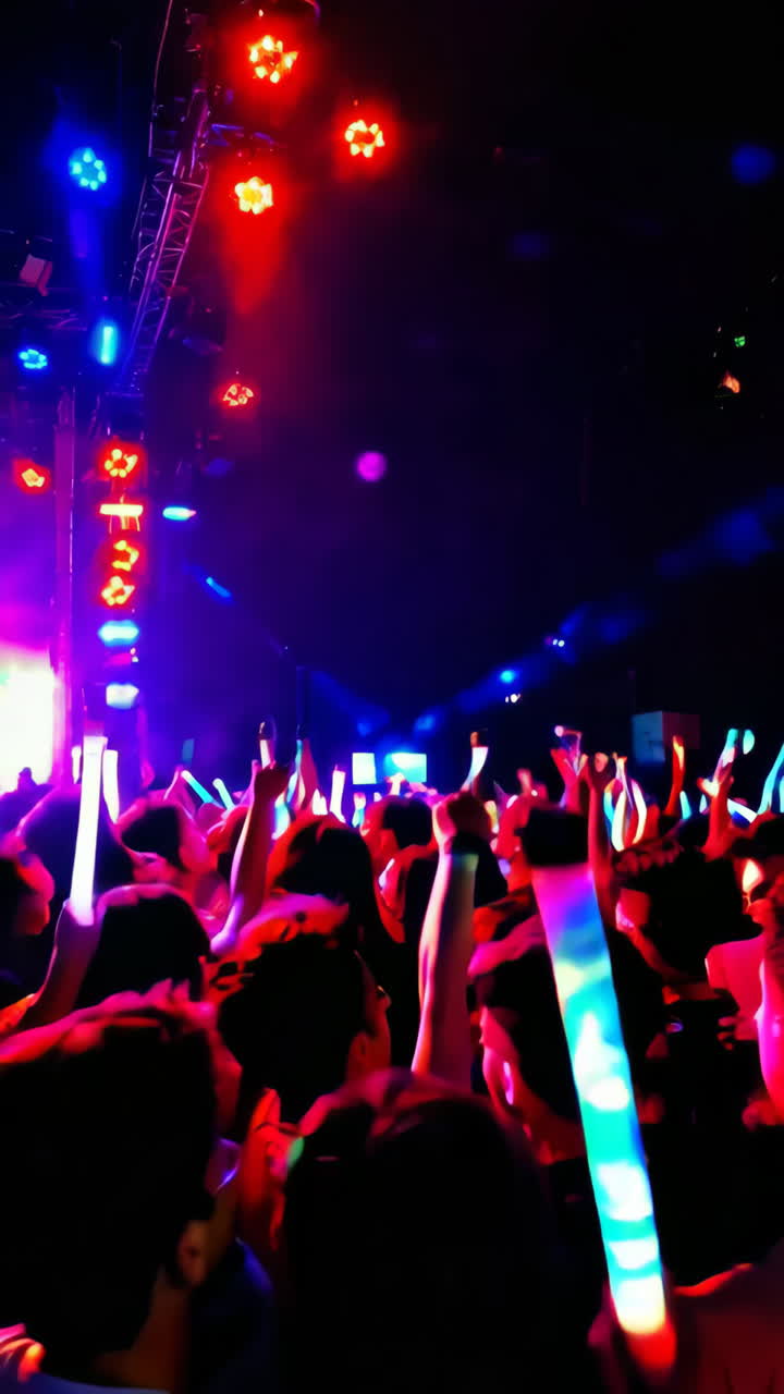 Vibrant Crowd Enjoying a Live Music Event with Glow Sticks