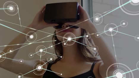 Animation of network of connections with woman in background