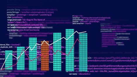 Animation-of-statistical-data-processing-over-grid-network-against-blue-background