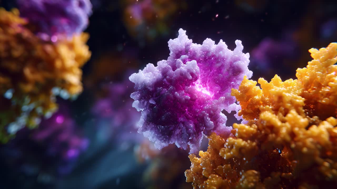 Splendida immagine ravvicinata di colorate strutture coralline illuminate dalla luce in uno scenario subacqueo, che mette in mostra la bellezza della vita marina e degli ecosistemi