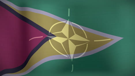 guyana flag animation with nato emblem overlay, symbolizing international cooperation