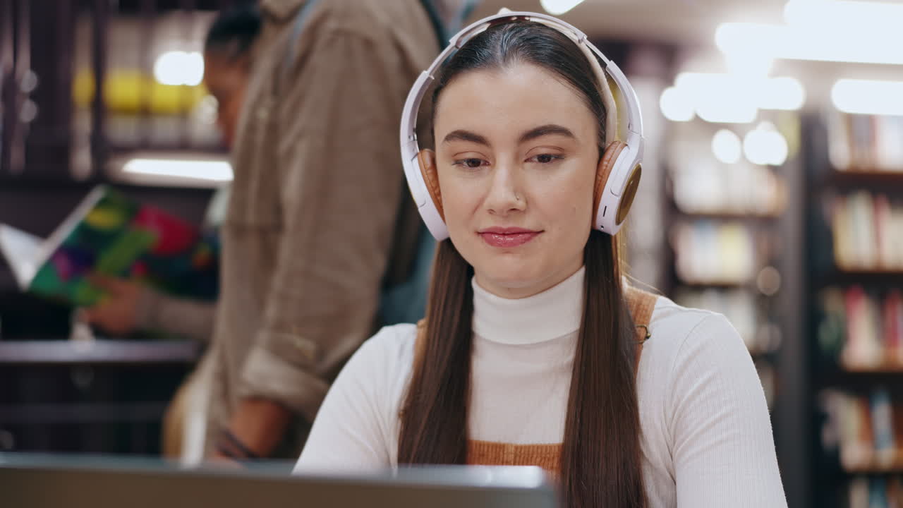 Woman Studying in a Library